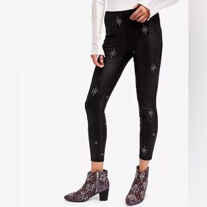 Free People Star Stud Embellished Skinny Pants - Black/Silver - Size 25